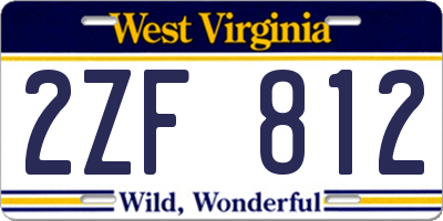 WV license plate 2ZF812