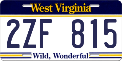 WV license plate 2ZF815