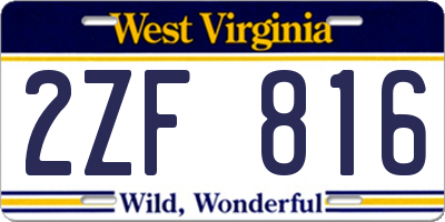 WV license plate 2ZF816