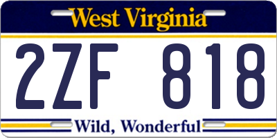 WV license plate 2ZF818