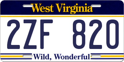 WV license plate 2ZF820