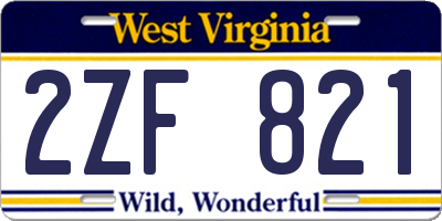 WV license plate 2ZF821
