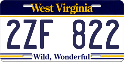 WV license plate 2ZF822