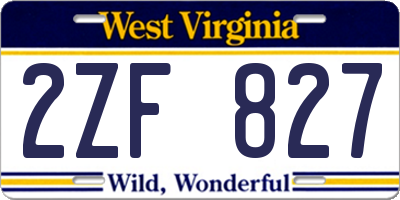WV license plate 2ZF827