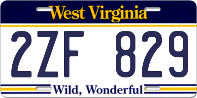 WV license plate 2ZF829