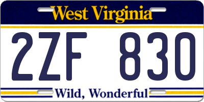 WV license plate 2ZF830