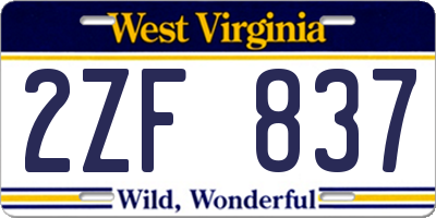 WV license plate 2ZF837