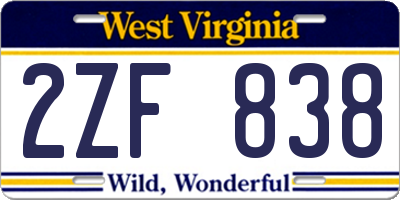 WV license plate 2ZF838