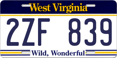 WV license plate 2ZF839
