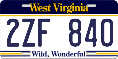 WV license plate 2ZF840