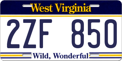 WV license plate 2ZF850