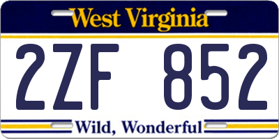 WV license plate 2ZF852