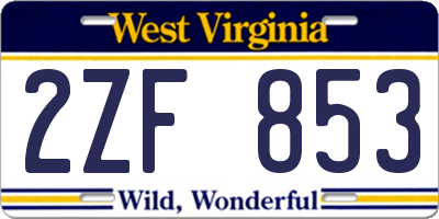 WV license plate 2ZF853