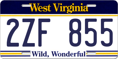 WV license plate 2ZF855
