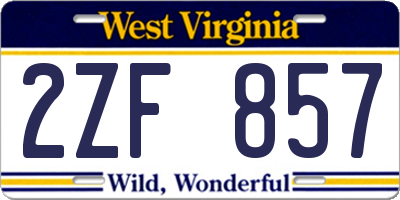 WV license plate 2ZF857