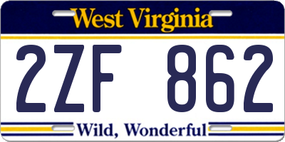 WV license plate 2ZF862