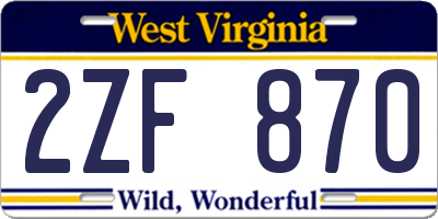 WV license plate 2ZF870