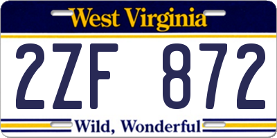 WV license plate 2ZF872