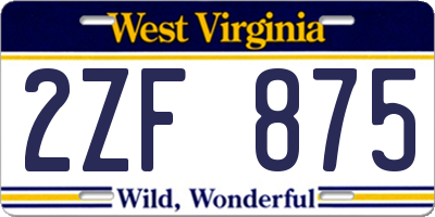 WV license plate 2ZF875