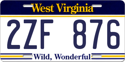 WV license plate 2ZF876