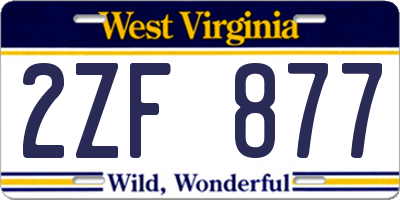 WV license plate 2ZF877