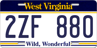 WV license plate 2ZF880