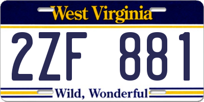 WV license plate 2ZF881