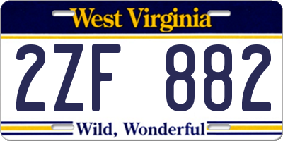 WV license plate 2ZF882