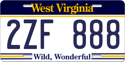 WV license plate 2ZF888