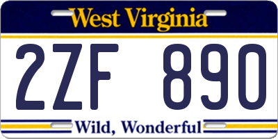 WV license plate 2ZF890