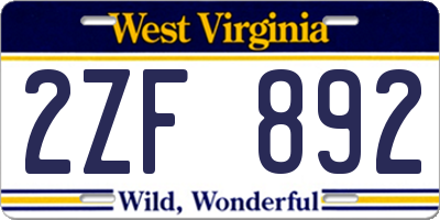 WV license plate 2ZF892