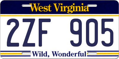 WV license plate 2ZF905