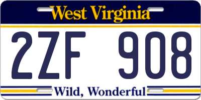 WV license plate 2ZF908