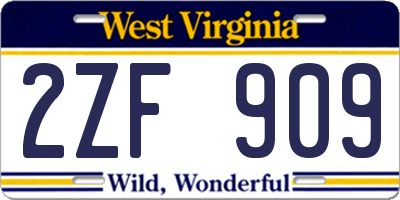 WV license plate 2ZF909