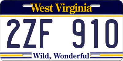 WV license plate 2ZF910