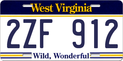 WV license plate 2ZF912