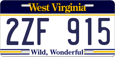 WV license plate 2ZF915