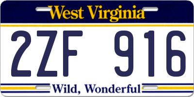 WV license plate 2ZF916