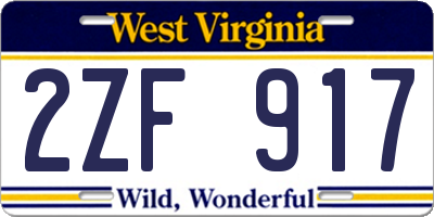 WV license plate 2ZF917