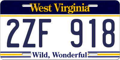 WV license plate 2ZF918