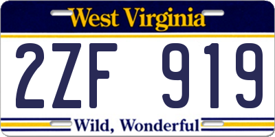 WV license plate 2ZF919