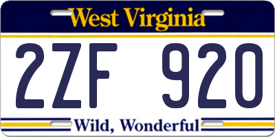 WV license plate 2ZF920