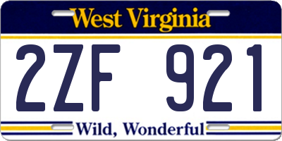 WV license plate 2ZF921