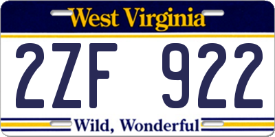 WV license plate 2ZF922