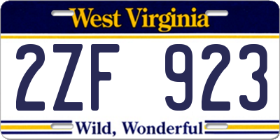 WV license plate 2ZF923