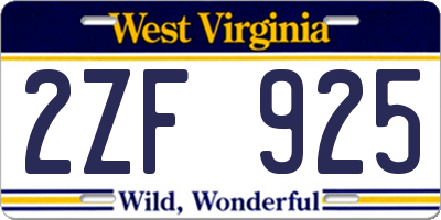 WV license plate 2ZF925
