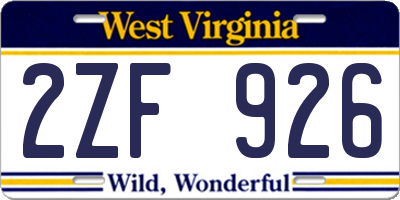 WV license plate 2ZF926