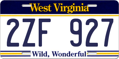 WV license plate 2ZF927