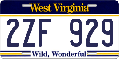 WV license plate 2ZF929