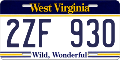 WV license plate 2ZF930